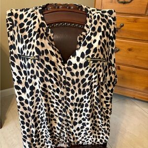 INC International Concepts Sleeveless Leopard-Print Blouse in Black and Cream
